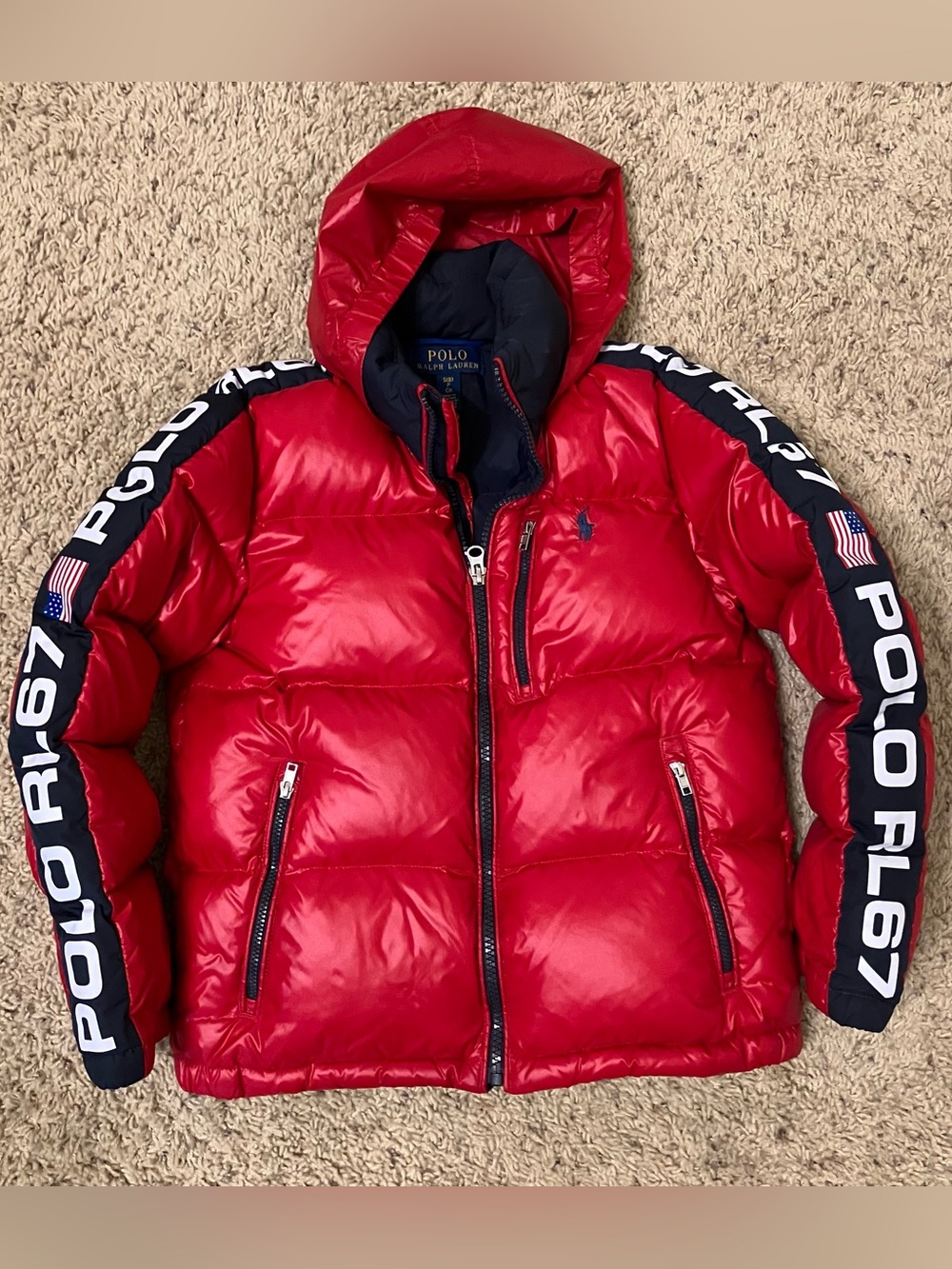 POLO Ralph Lauren Down Puffer Jacket RED Polo RL 67 - Sz 8 Very Nice!
